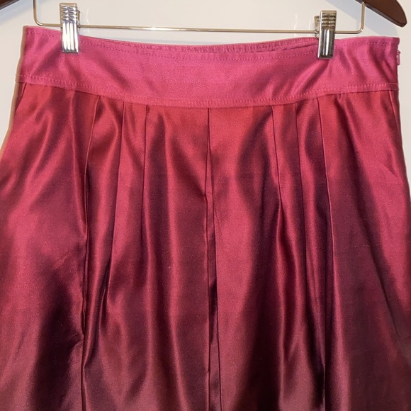 🌺Ann Taylor Ombre Silk Blend Womens Pleated w/Pockets Wine Sz8 A-line Skirt - Picture 6 of 8